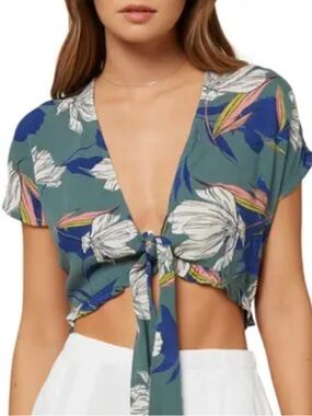 O'Neill Oriana Floral Print Tie-Front Crop Top